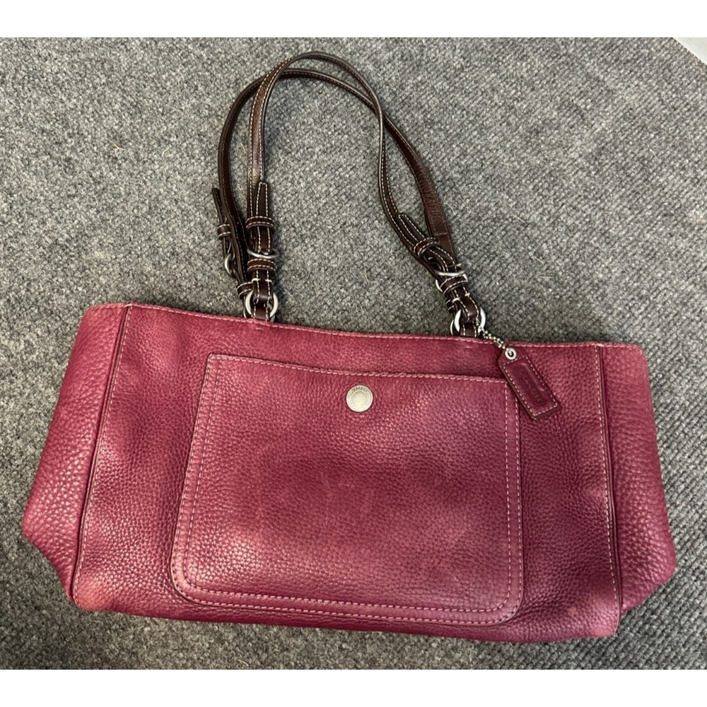 Coach Chelsea Pebbled Leather Tote Bag Purse Plum Dark Brown Straps F10892